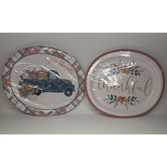 "Thankful " Fall Festivities 2 Pack 8 Ct 12 x 10" Paper Buffet Platters - Picture 1 of 4